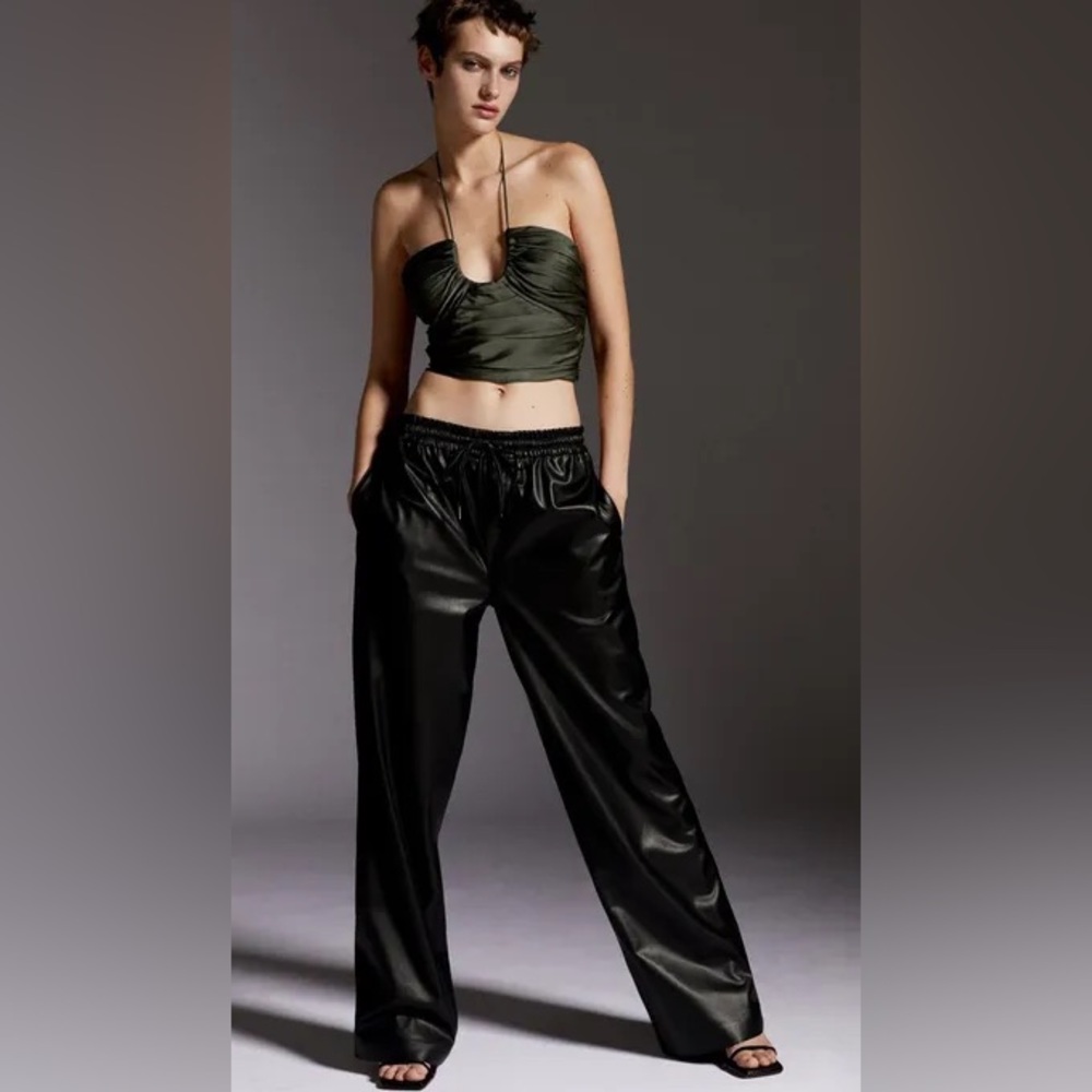 NWT ZARA FAUX LEATHER BLACK DRAWSTRING PANTS
